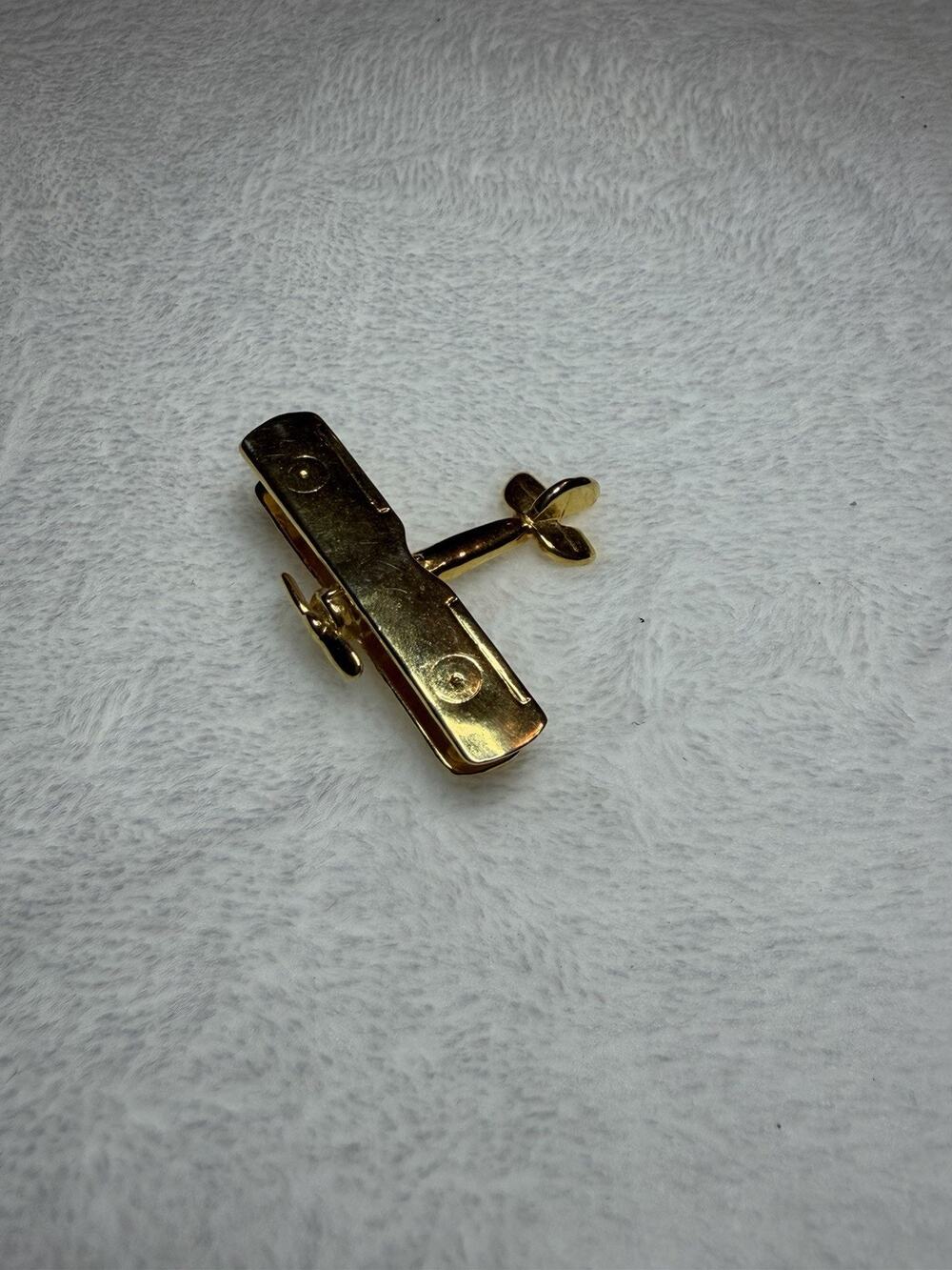 Vintage Gold Tone Biplane Brooch Pin Avion Airplane Pilot Aviator Jewelry